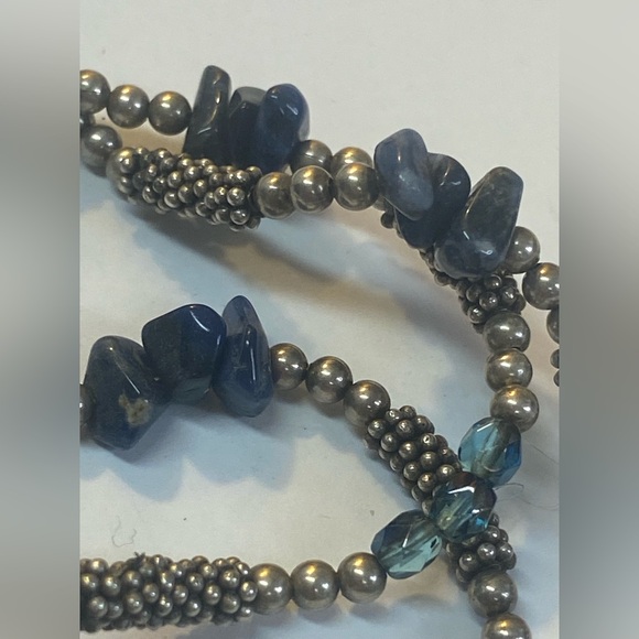 Blue and Silver Artisian Swirl Pendant Necklace with opals inlaid in glass - Picture 6 of 8